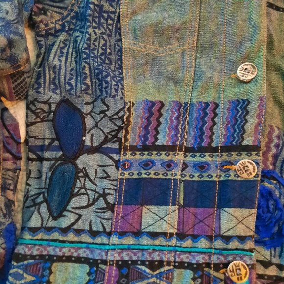 Chico's artsy jean denim jacket mixed media size 1 (s 8/10) - Picture 4 of 7